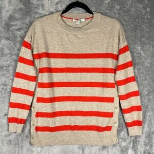 Boden Striped Side Button Sweater Womens XS Beige Orange Excellent Wool Cashmere